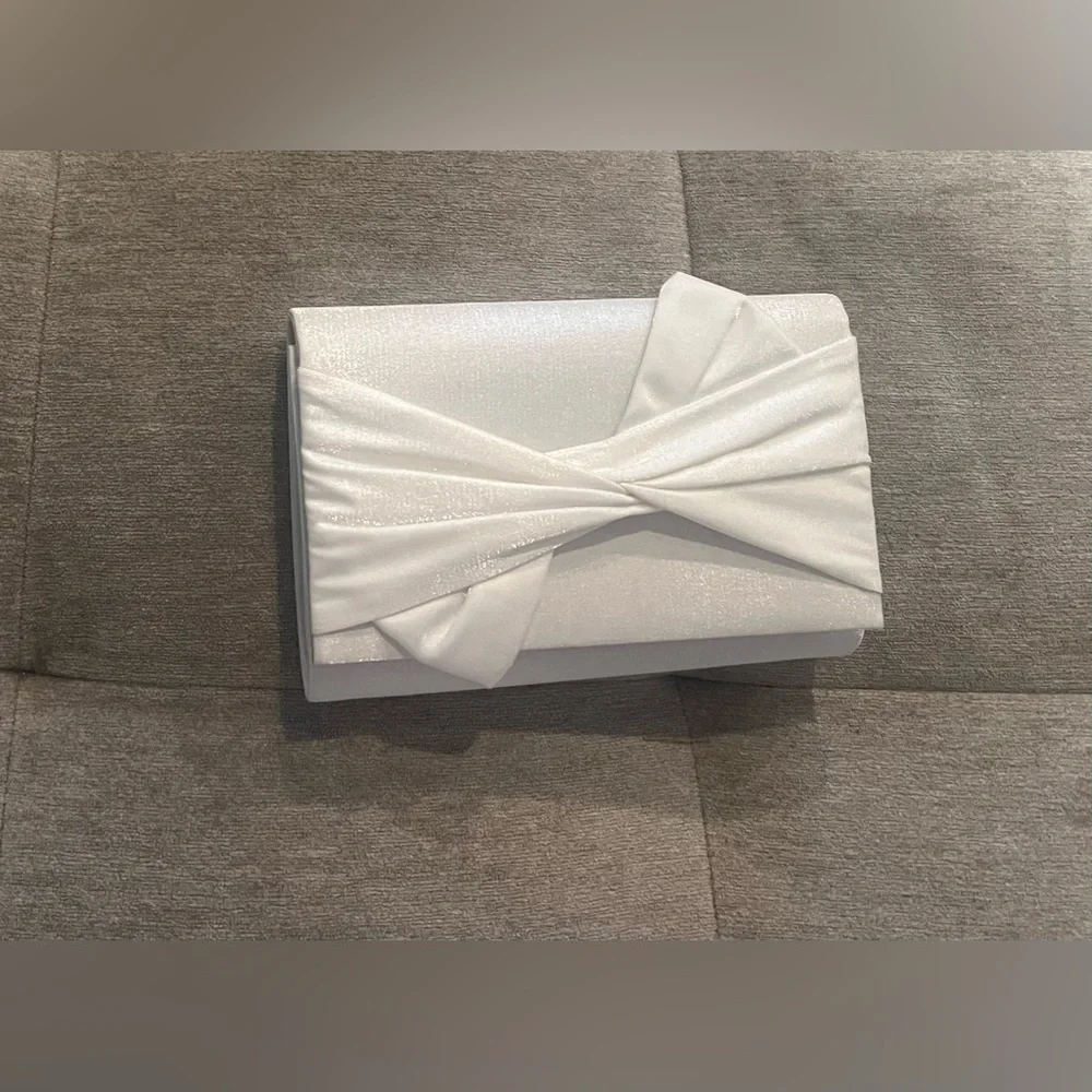 Satin Evening Bag Bow Flap Clutch Purse Crossbody Bag White Formal Bag